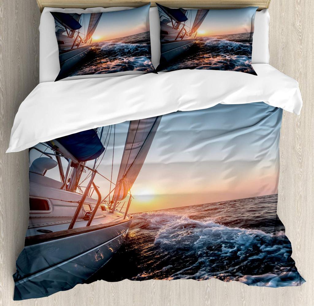 Copripiumino Avventura Copripiumino Leggero con 2 Federe Ispirazione Avventura Montagna Oceano Set Biancheria da Letto Senza Piumino