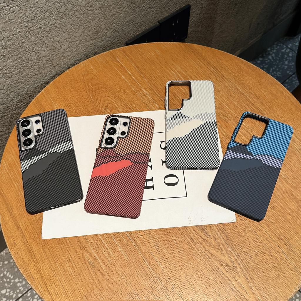 For Samsung Galaxy S26 S25 S24 S23 Ultra Plus Carbon Fiber Texture Case For Magsafe Wireless Charging Alloy Lens PC Points Cover