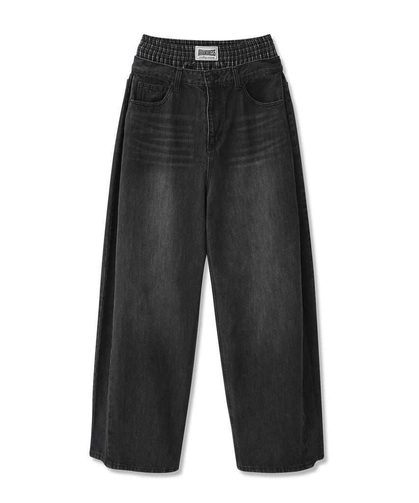 AVANDRESS 88 Incision Wide Denim Sagging Pants_3 Colors