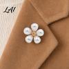 Lapel Pin Hollow Flower Shape Brooch with Faux Pearls Anti-exposure Small Pin Strong Buckle Electroplating Process Versatile Badge for Coats Shirts