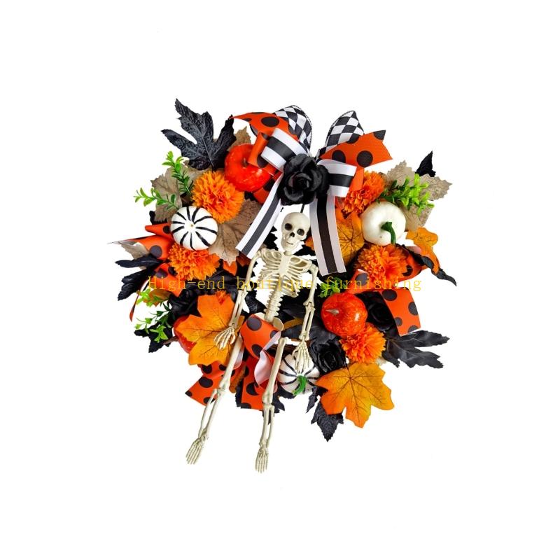 Realistic Fall Maple Leaf Pumpkins Skeletons Wreath Halloween Easter Home Decors China Mainland