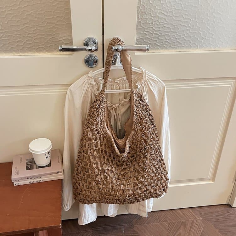Hook flower hollow woven tote bag women's shoulder beach bag