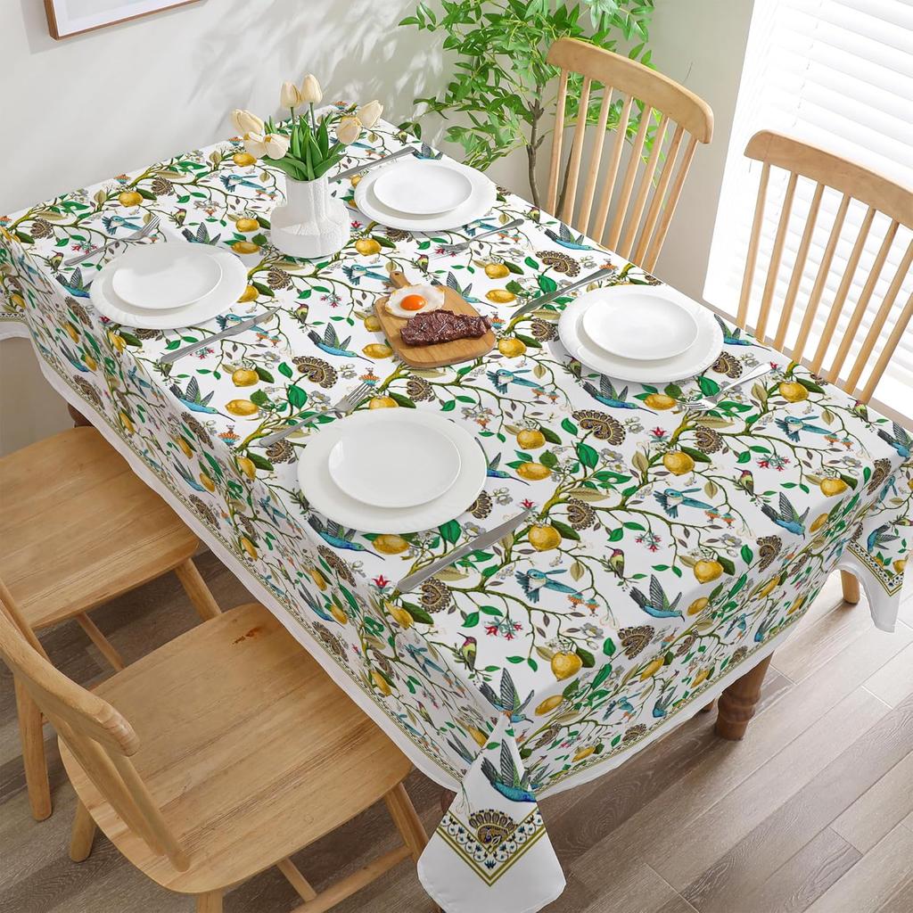 Spring Summer Lemon Hummingbird Rectangle Tablecloth for Table Decor Washable Kitchen Dining Tablecloth Wedding Decorations