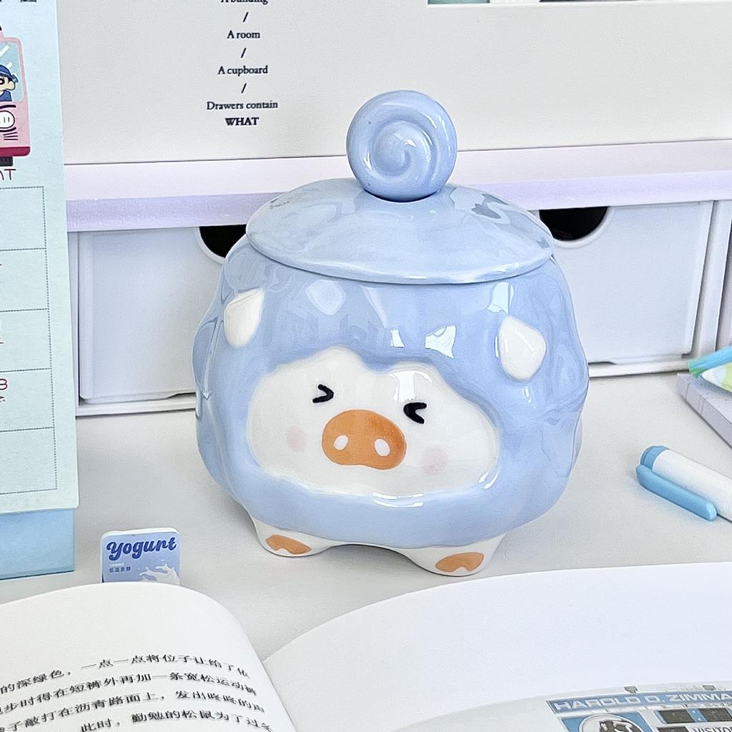 Milk fufu pig ceramic mug with lid spoon for girlfriend birthday gift office coffee milk cup