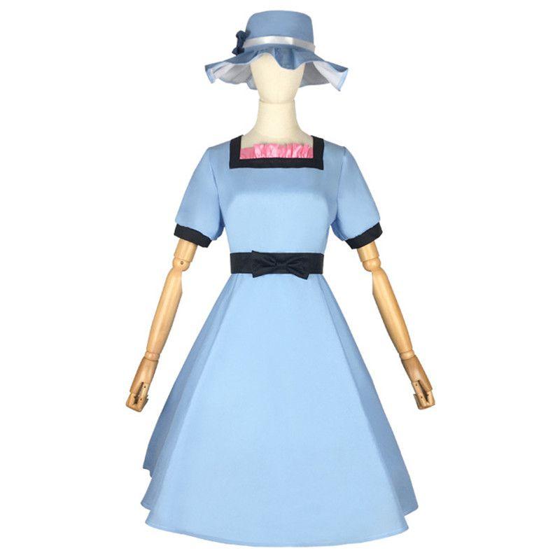 

Steins Comic Аниме Врата Шина Маюри Косплей Костюм Женское Голубое Платье со Шляпой Costume Set(No Wig),S