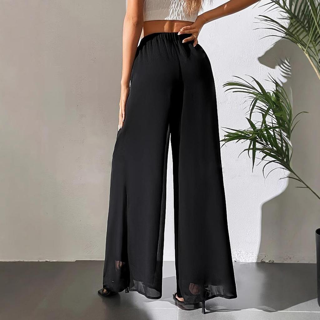 Pantaloni larghi in chiffon da donna con fondo trasparente