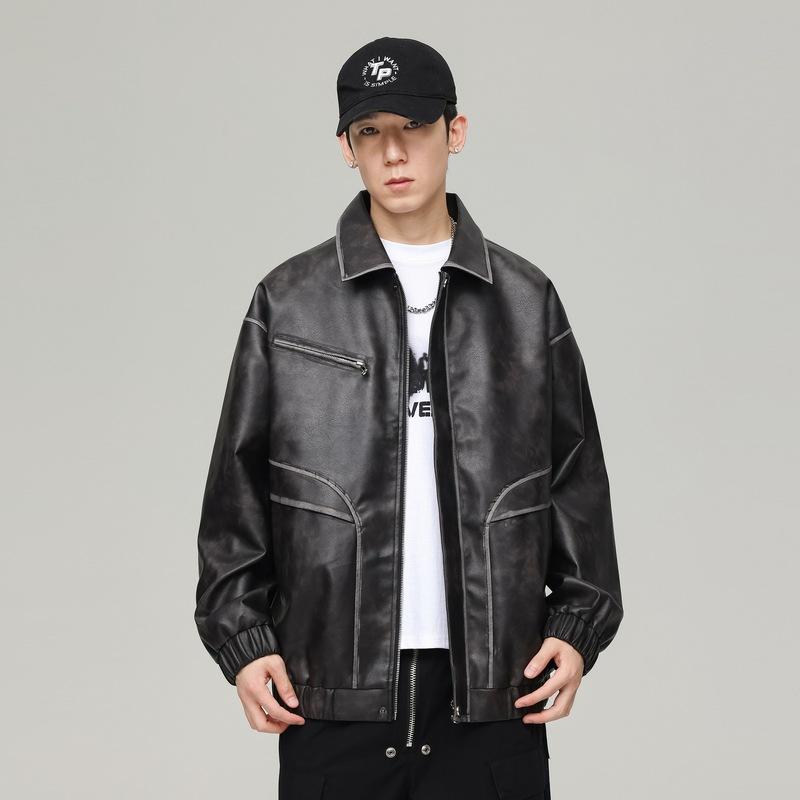 American Leather Jacket Men's Early Autumn New High Street Handsome Lapel High-end Casual Jacket