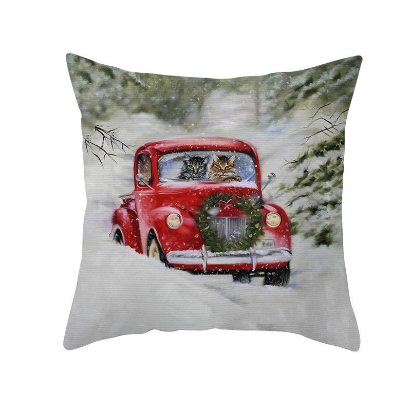 Red Car Christmas Tree Santa Cushion Cover Christmas Pillowcase Home Sofa Chair Bed Pillowcase