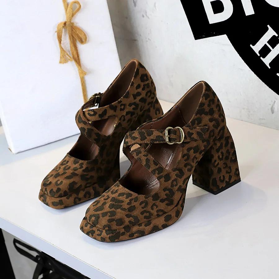 Fashion Thick Bottom High Heels Women Shoes Solid Fashion Temperament Single Shoe Spring Summer Ankle Buckle Elegant Woman Heeled Shoes