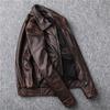 Jaqueta de couro de vaca com camada de terno de voo desgastado, jaqueta retrô de motocicleta masculina