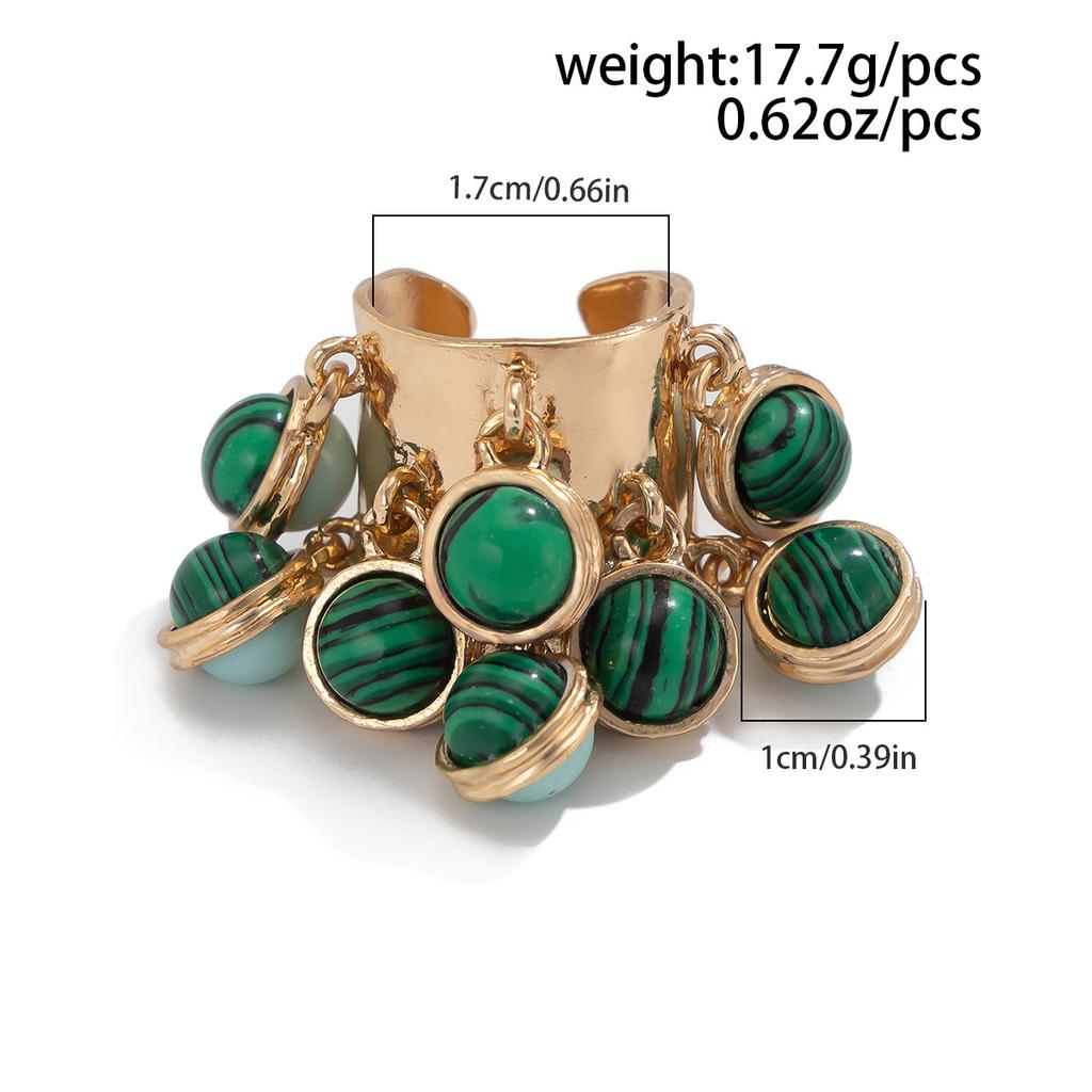 Colorful Stone Multi Pendant Tassel Bead Rings for Women Exaggerated Large Grunge Adjustable Finger Ring Geometric Jewelry Accessories Gift