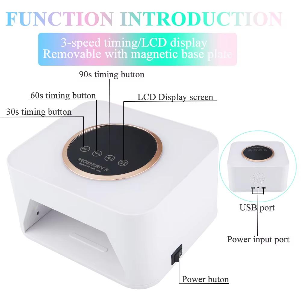 

8 SUN УФ LED лампа для ногтей 36 светодиодов Сушка для ногтей Перезаряжаемая с 3 настройками таймера для домашнего и салонного использования US
