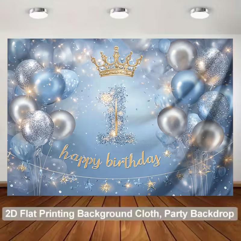 

2D Happy 1st Birthday Backdrop Crown Theme Party Decor Cloth 47.2x31.5inch/120*80cm