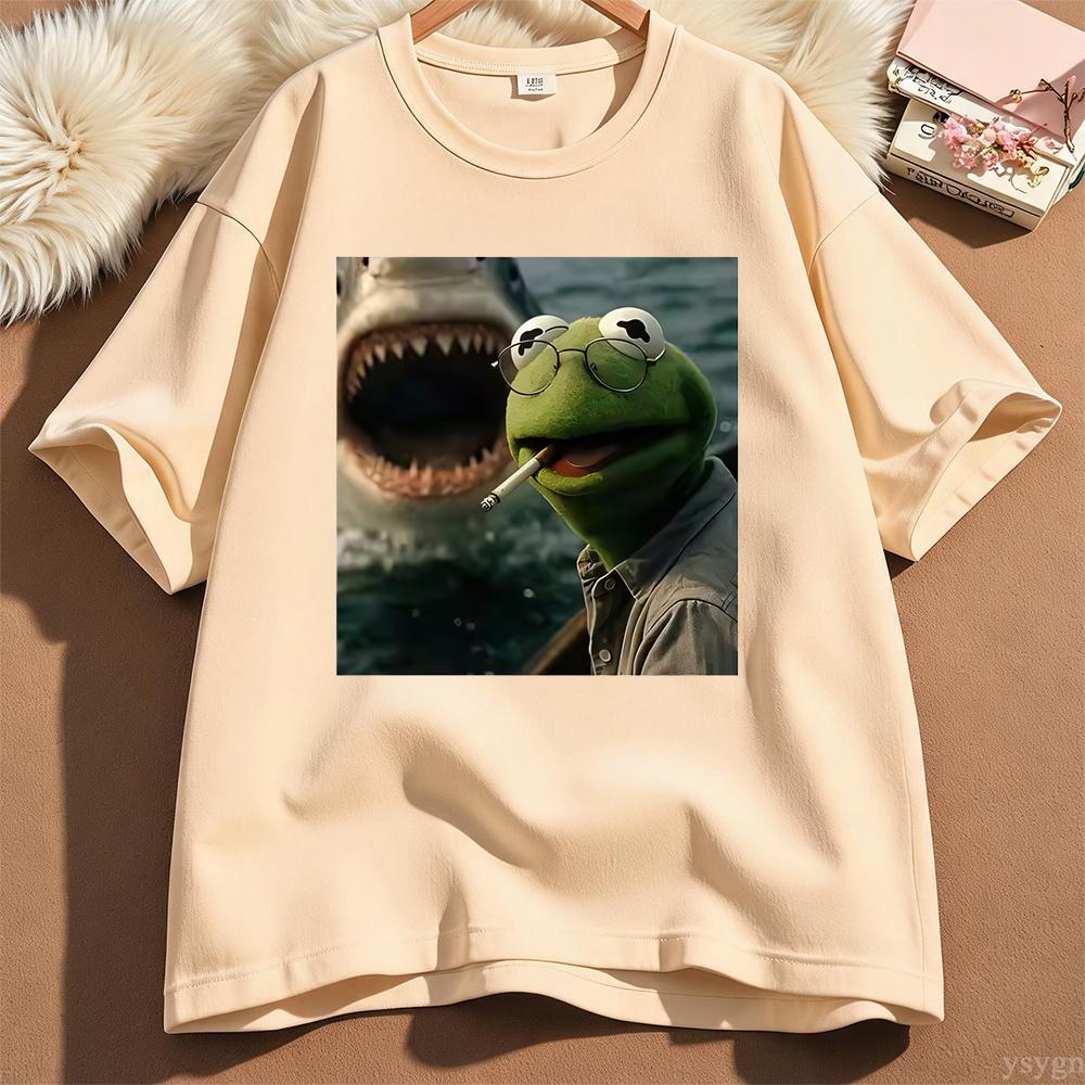 Dark Humor Frog Shark Graphic Funny Meme Tshirt Unisex Clothing Fashion Tshirts Cotton Casual Short Sleeve T Shirts Streetwear