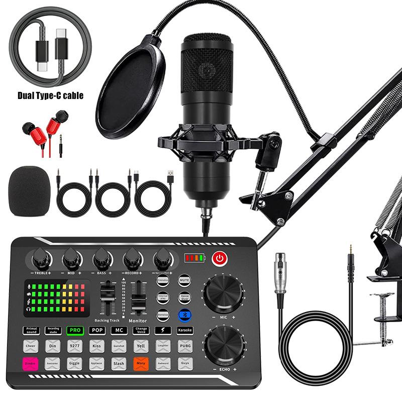 Mobile Phone Sound Card Type-C Converter & Microphone Set for English Podcasting & Live Broadcasts - F998