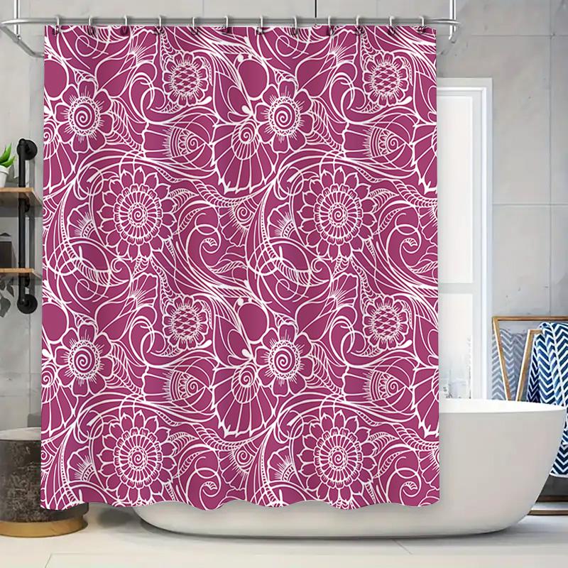 

Purple White Lace Shower Curtain Waterproof Bathroom Decoration Decorative Fabric Printing Washable Bathtub Accessory 36X72 Inch W60H190(CM)-1 Pcs