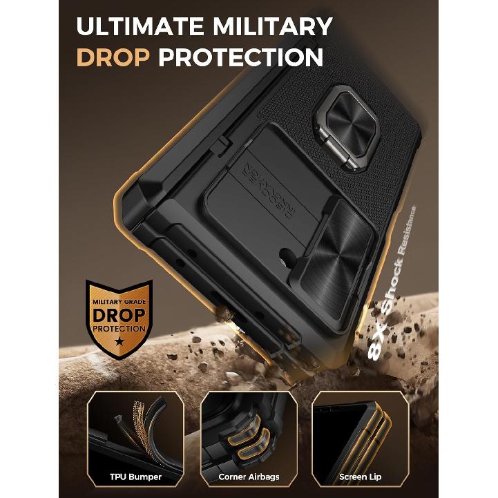 Vihibii for Samsung Galaxy Z Fold 6 Case Silicone with Ring Stand [Military Grade Drop Protection], Camera Cover & Screen Protector & Hinge
