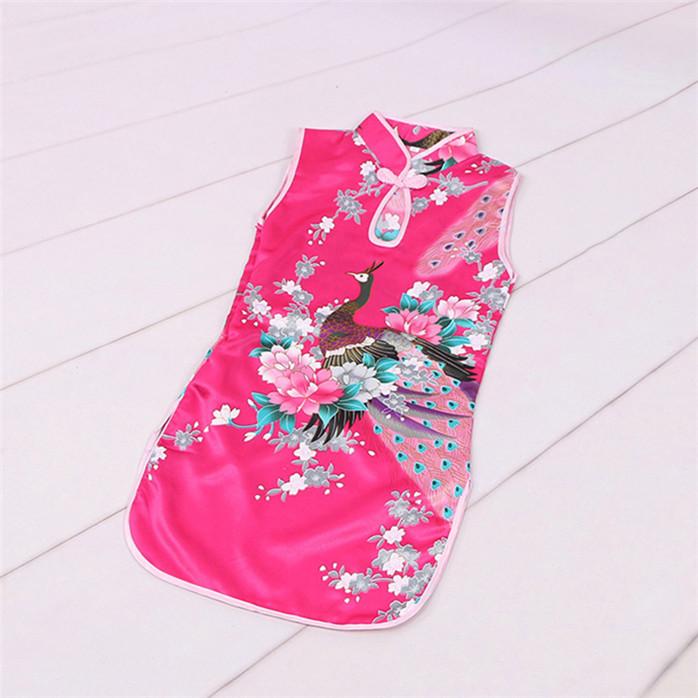 Girls Summer Cheongsam Chinese Style Qipao Dress for Kids Traditional Embroidery Silk Feel Party Costume for Chinese New Year Birthday