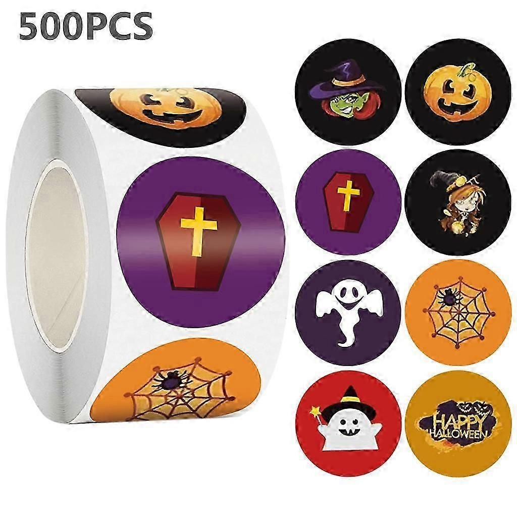 500pcs/roll Happy Halloween Stickers Labels 8 Designs Pumpkin Ghost Decorative