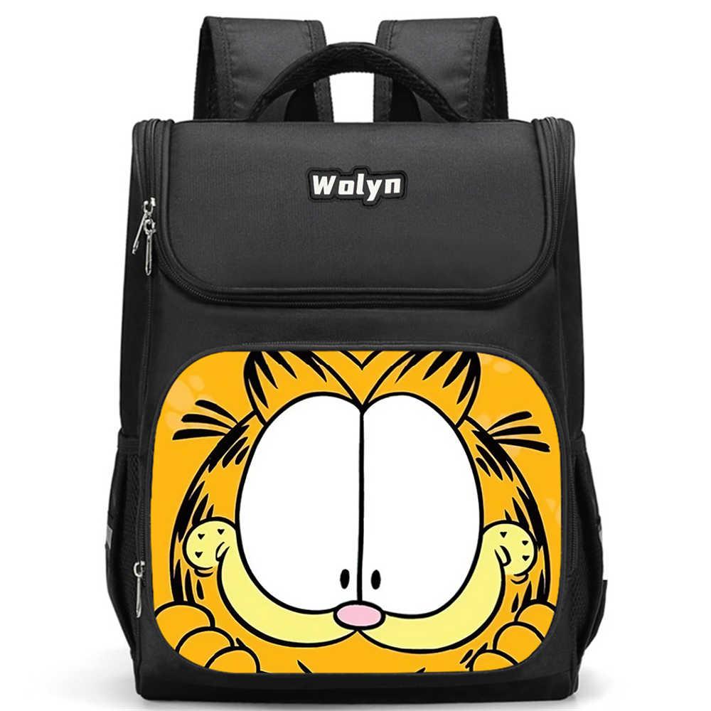 Schulrucksack mit mehreren Fächern, Große Cartoon Garfield Schultaschen für Jungen, Strapazierfähiger Kinderrucksack für Alter 6-10