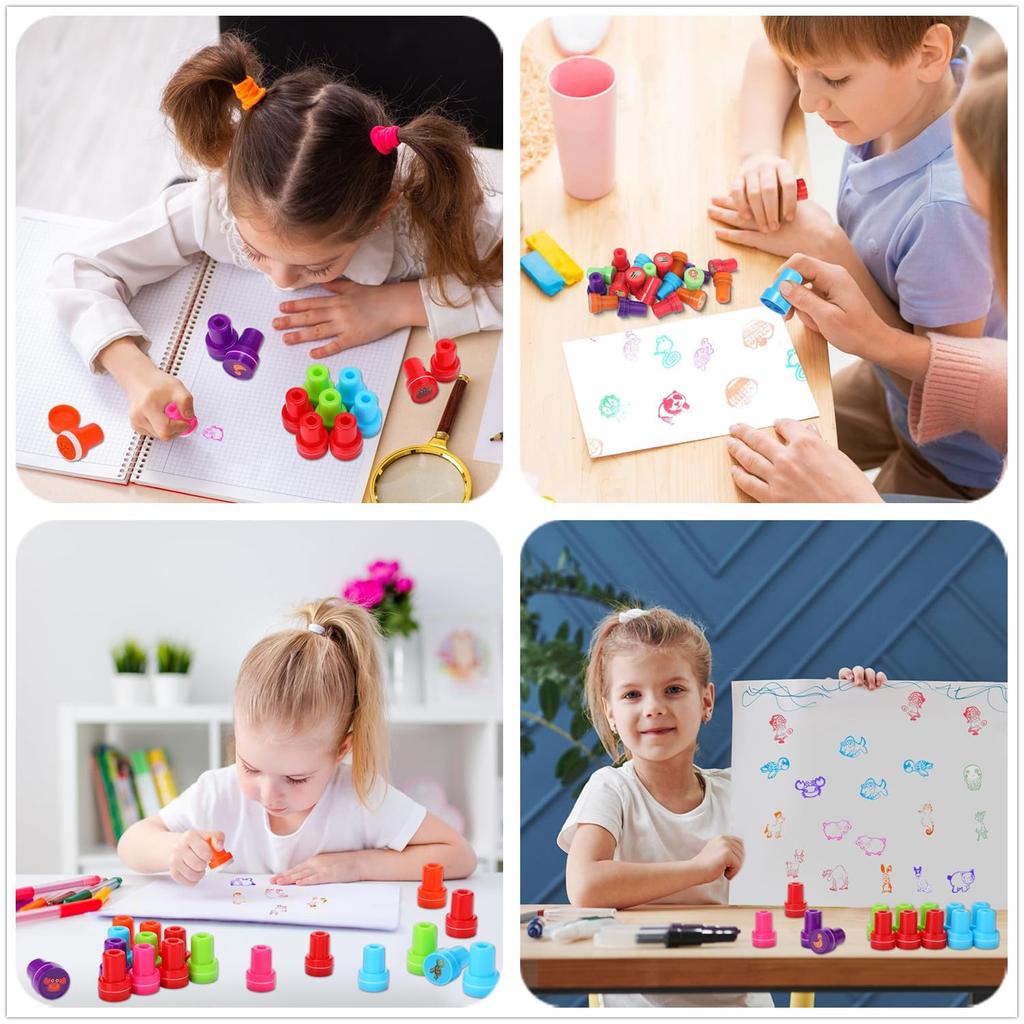 SensaBliss Cute Stamp Set of 26 Perfect for Summer Mini Girls and Ink Cute Round Birthday Festival Rewards - Festivals, Games, Toys, Animals, Stamps,