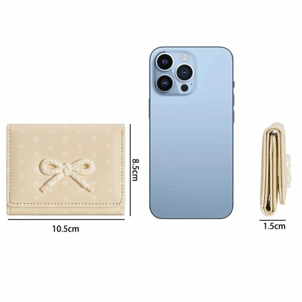 Portable Bowknot Short Wallet Large Capacity Dopamine Color Coin Purse PU Leather Card Holders Female Girl