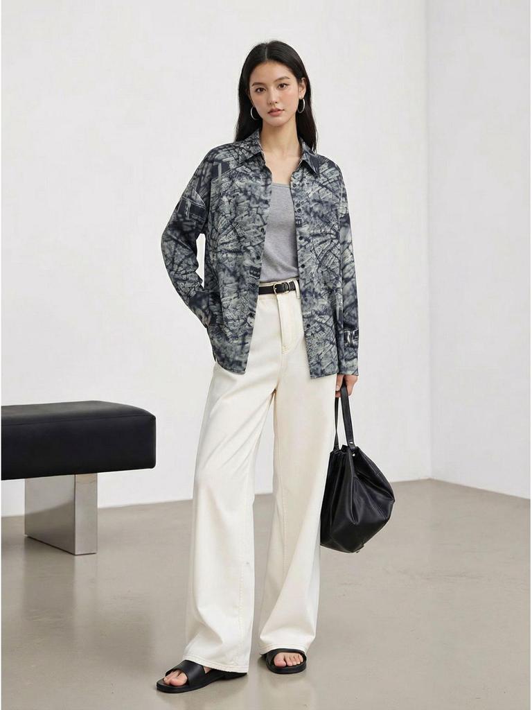 Women's Retro Print Mulberry Silk Long Sleeve Shirt - Spring New Arrival, Mid-Length & Loose Fit