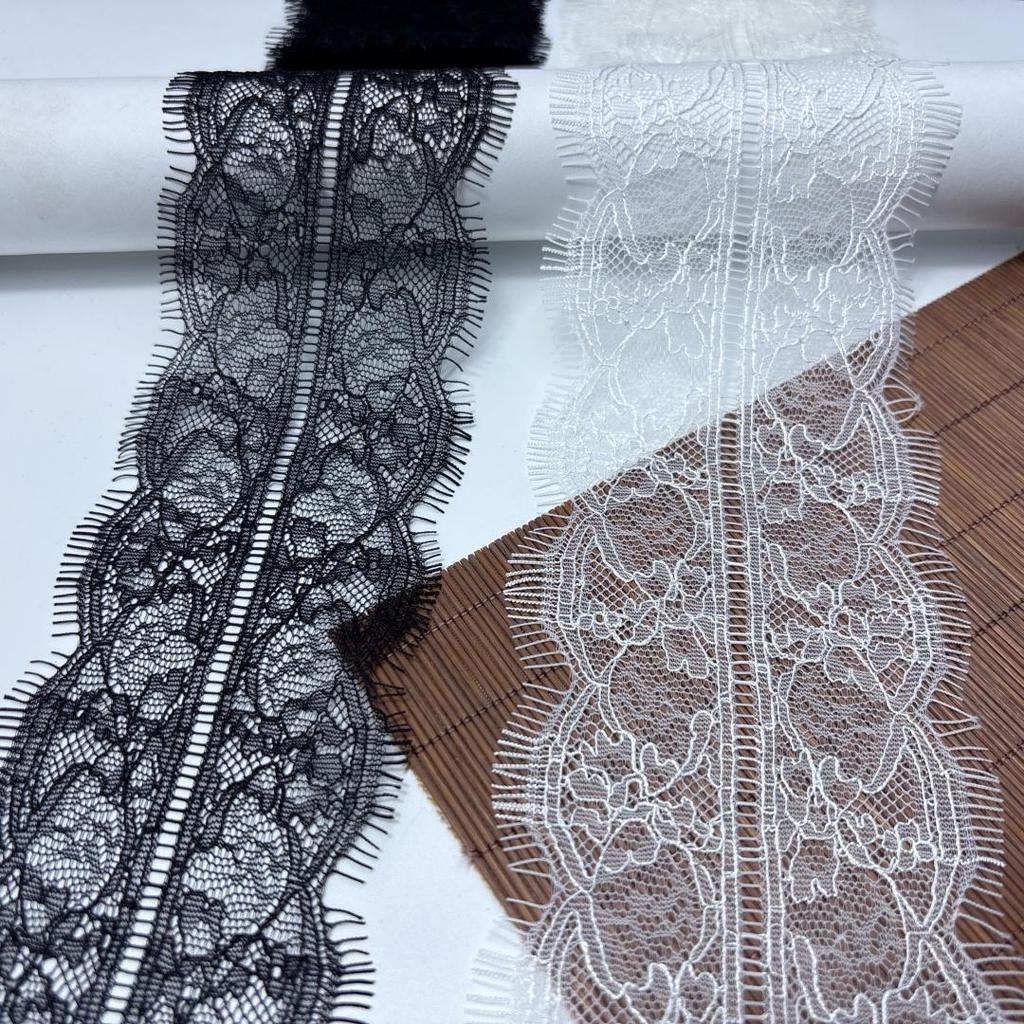 3m x 9.5cm Narrow Chantilly Lace Trim, Non-stretch Eyelash Trimming Lace for Wedding, Lingerie, Underwear, Dress, Garment, Crafting