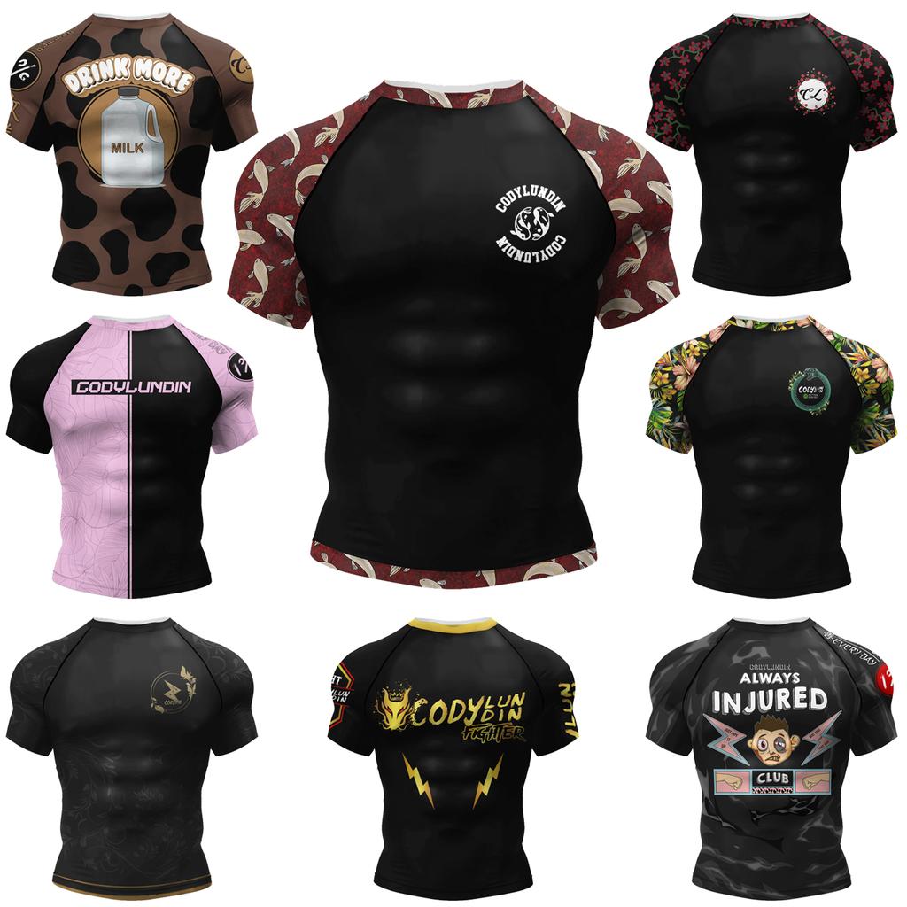 Kişisel Popüler Tasarım Süblimasyon Kısa Kollu Siyah No Gi BJJ Jiu Jitsu Rashguard Dövüş BJJ Mma Rash Guard Erkekler İçin Gömlekler