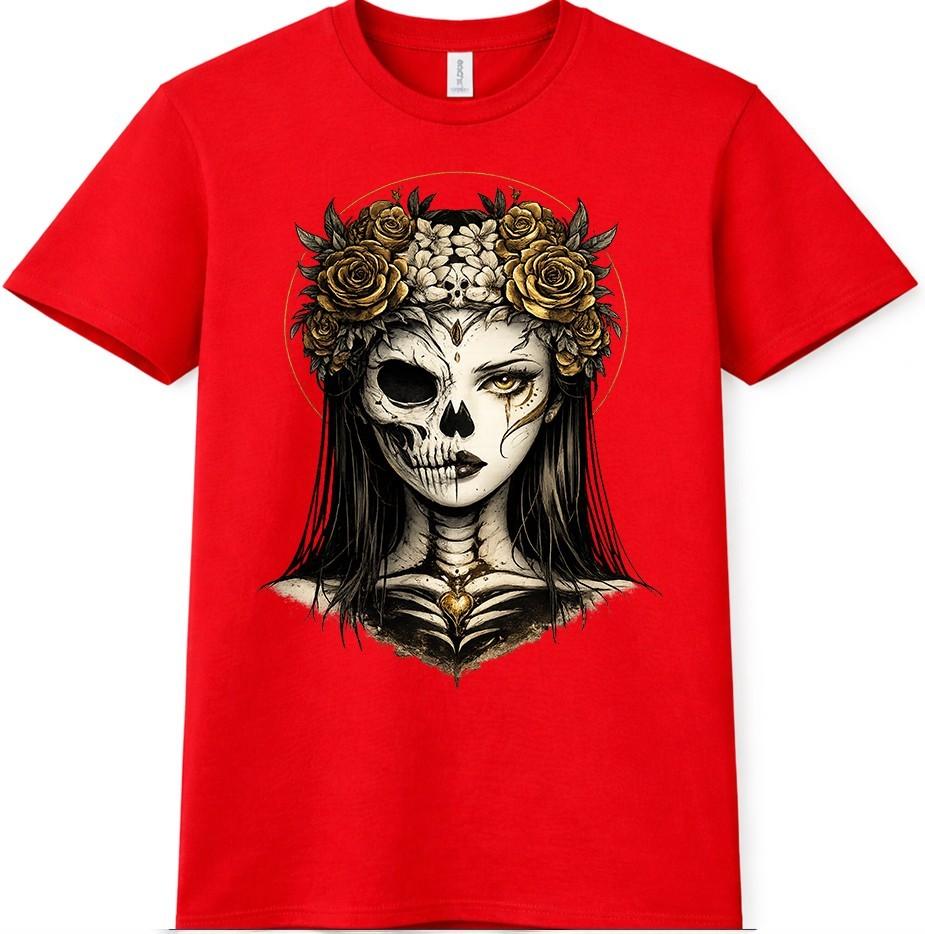 Gothic Sugar Skull Unisex T Shirt Floral Crown Graphic Day of Dead Tee Top S