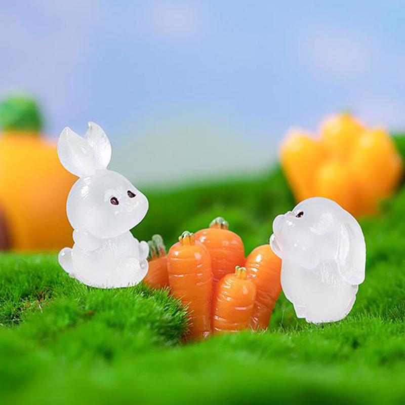 8Pcs Luminous Rabbit Miniature Figurines Fairy Garden Decoration 8 Postures Cute Bunny Home Decor Glow At Night Desk Ornaments