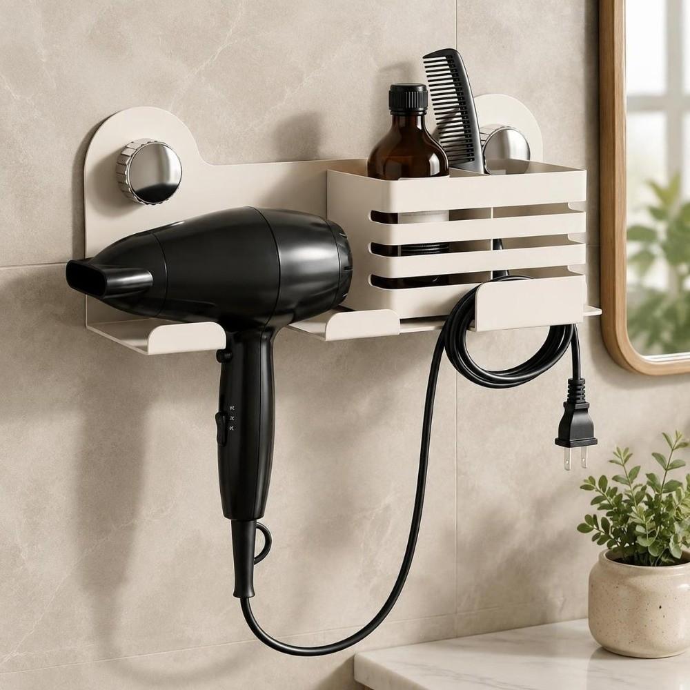No-Drill Hair Dryer Storage Rack Carbon Steel Hair Straightener Holder Blow Dryer Hanger Bathroom