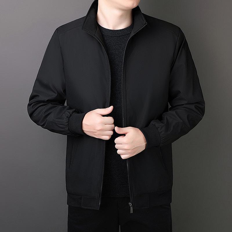 Men's Executive Stand-Up Collar High-End Coat - Autumn/Winter, Casual Loose Fit, Plus Velvet, Middle-Aged Style