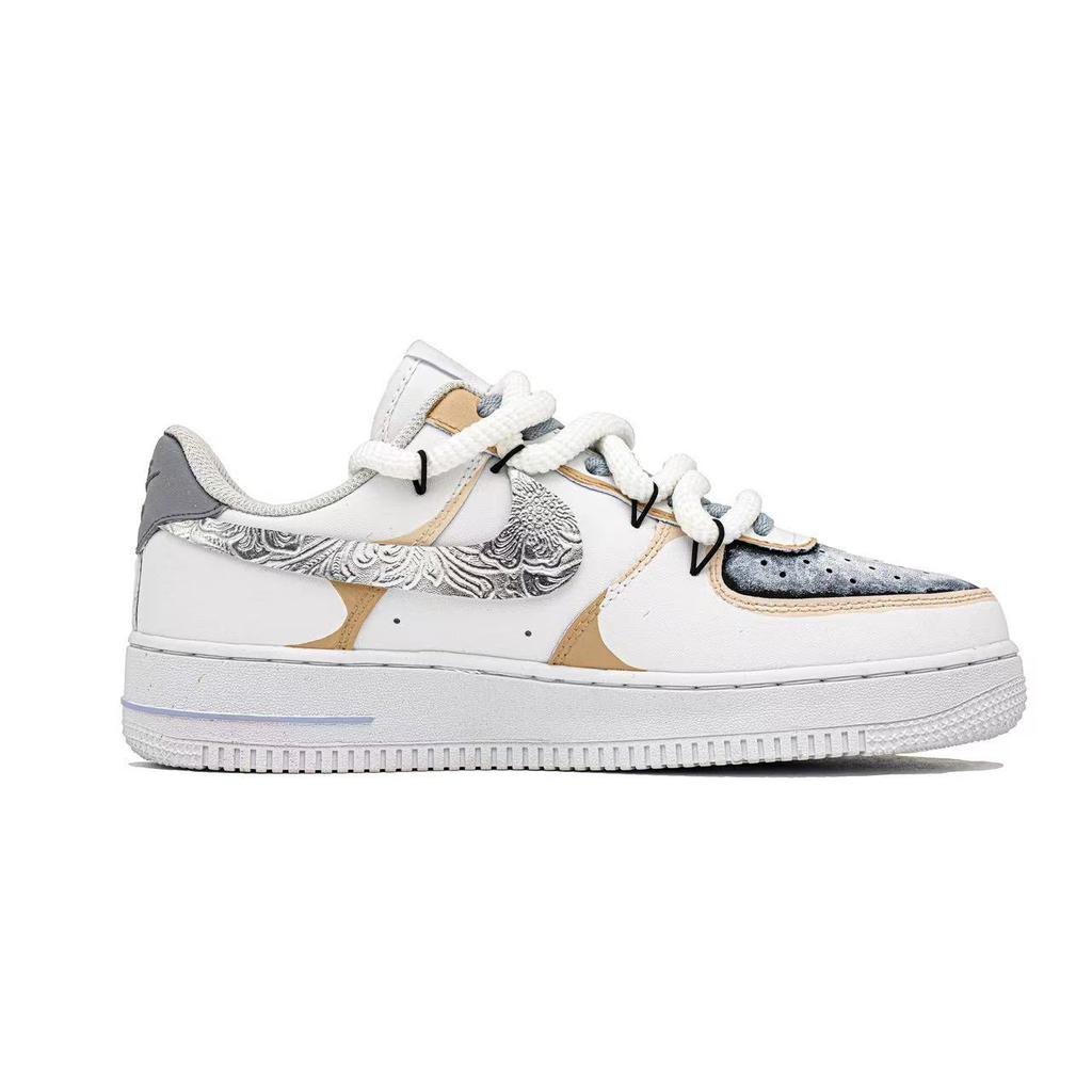Nike Air Force 1 Silver Vein Trail Abrasion Resistant Low top Skateboard Shoes Unisex White CW2288-111(Team726-)