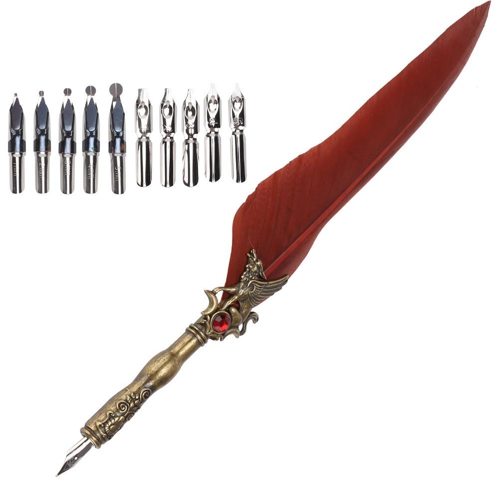 Stainless Steel Feather Quill Feather Shaft Engraved Dip Pen  Desktop Decoration
