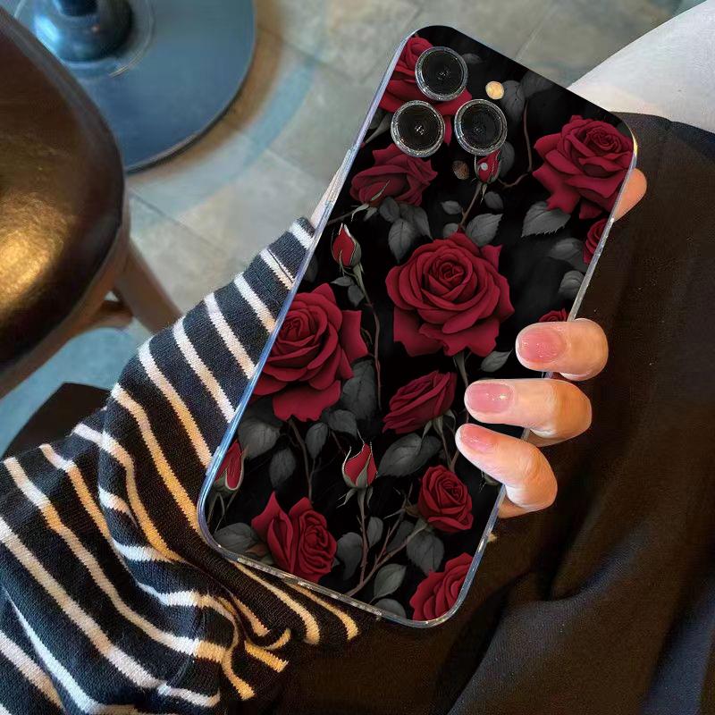 Bright Red Roses Phone Case for iPhone 17 Air 16 15 14 13 12 11 Pro Max Plus Mini X 8 7 Soft Transparent Cover Fundas Accessory
