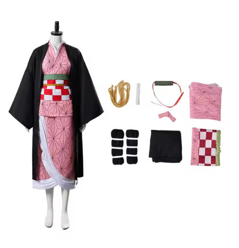 Anime Nezuko Cosplay Kamado Nezuko Cosplay Kostuum Nezuko Pruik Uniform met Accessoires voor Volwassenen Kinderen Halloween Carnaval Kostuums M