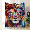 Colorful Lion Abstract Art Flannel Blanket for Bedroom Living Room Sofa and Nap