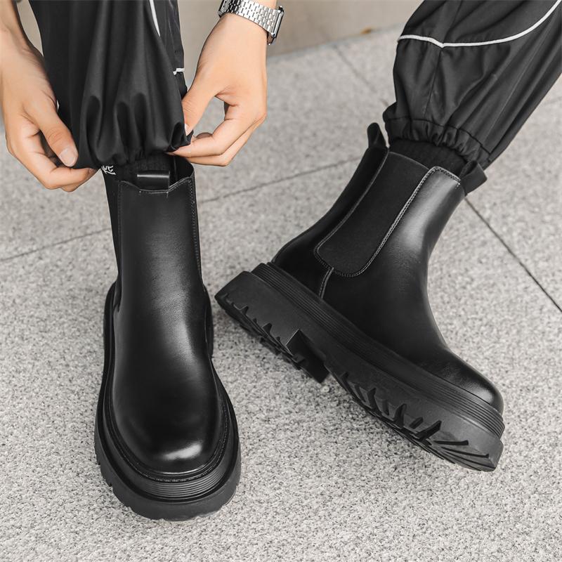 Hot Sale High-Top Shoes Men's Classic Retro Leather Chelsea Boots Men Fashion Slip On Ankle Boot Mens Casual British Style Flats
