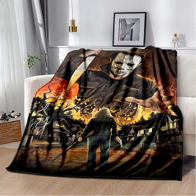 Horror Movie Character Cartoon Blanket Jason Friday Blanket Halloween Flannel Blanket for Bedroom Livingroom Sofa Halloween Gift