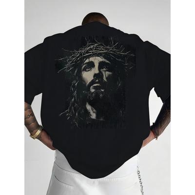 European Sizes [Crown of Thorns T-Shirt] Men's Back Christ, Crown of Thorns Printed T-Shirt - Fashion Unique Letter Pattern Printed Design