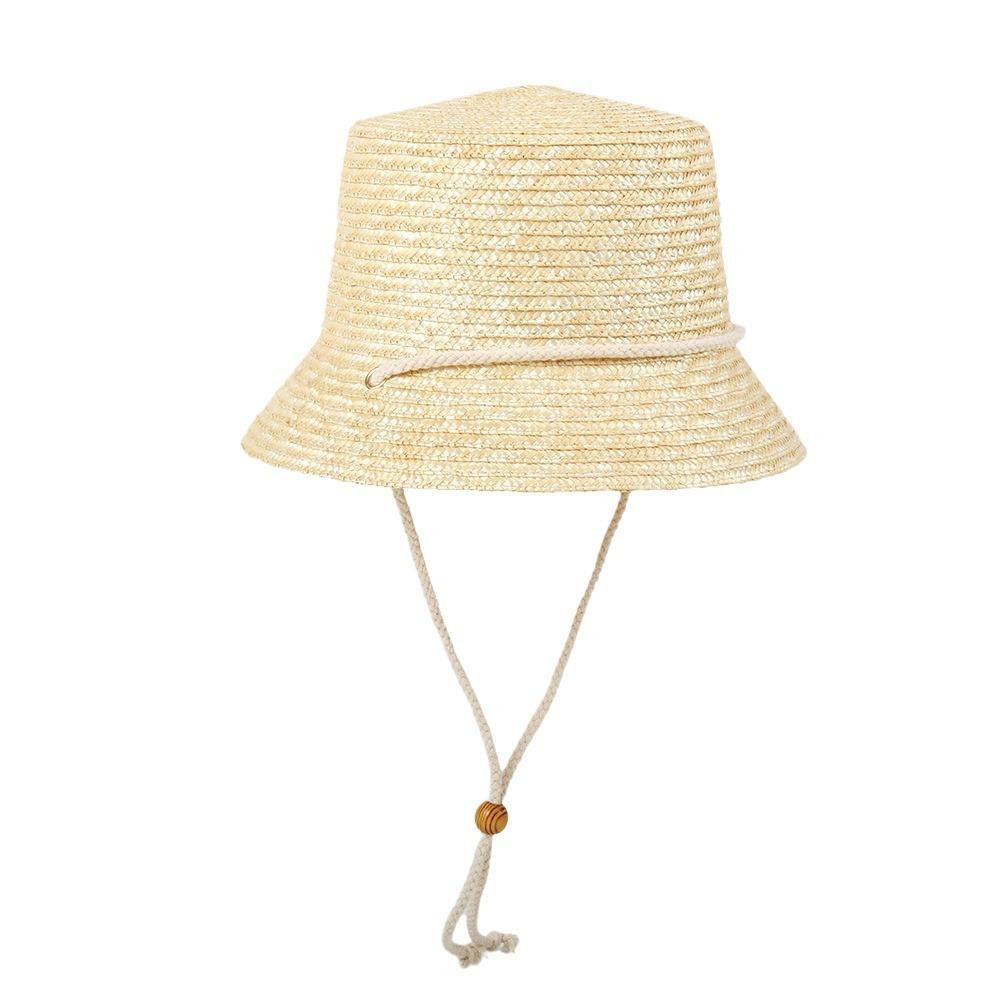 European and American fashion windproof rope straw straw hat spring and summer sunshade bucket hat beach vacation sunscreen basin hat with chin rope