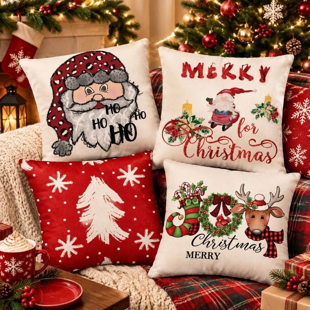 Soft Christmas Pillow Cover Santa Claus Xmas Tree Pillowslip Throw Cushion Case  Winter Decor