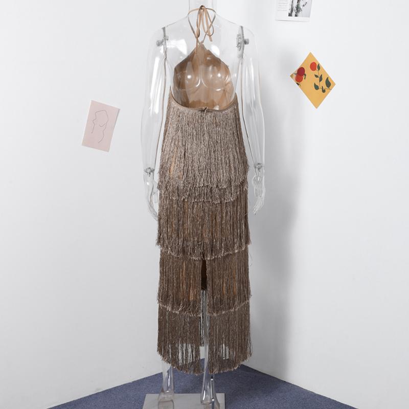 Dusker Halter Split Kvinner Kjole Ermeløs Ryggløs Snøring Party Summer Street Club Evening Robe