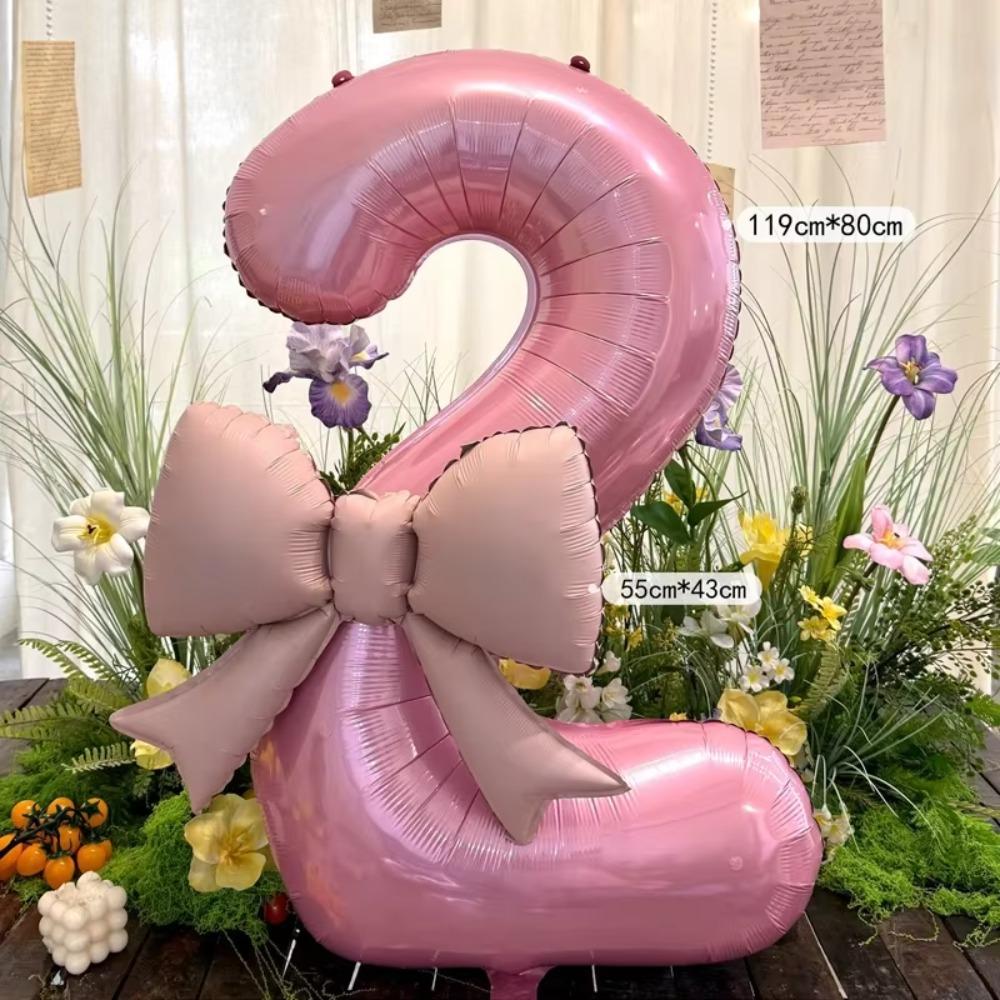 40inch Pink Digital Bowknot Bow Aluminum Foil Balloons for Girls Wedding Birthday Party Decor Number Party Photo Props Supply