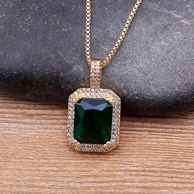 Nidin Top Quality Austrian Crystal Geometric Rectangle Pendant Necklaces For Women 5 Colors Stone Zircon Party Wedding Jewelry