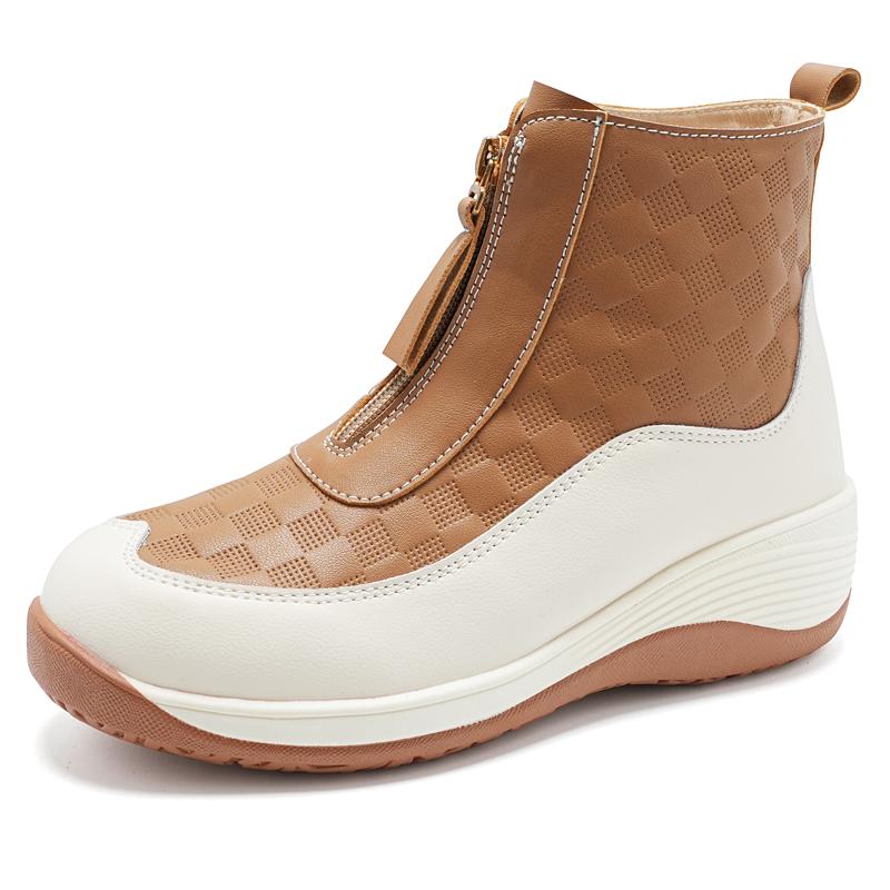 Chaussures de Sport à Plateforme pour Femmes Décontractées Bottines Noires en Cuir Chaussures à Semelle Compensée Baskets Hautes à Hauteur Augmentée