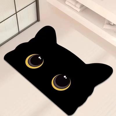 2pcs Cartoon Black Cat Non-slip Mat Absorbent Quick-drying Floor Mat Household Bathroom Door Mat