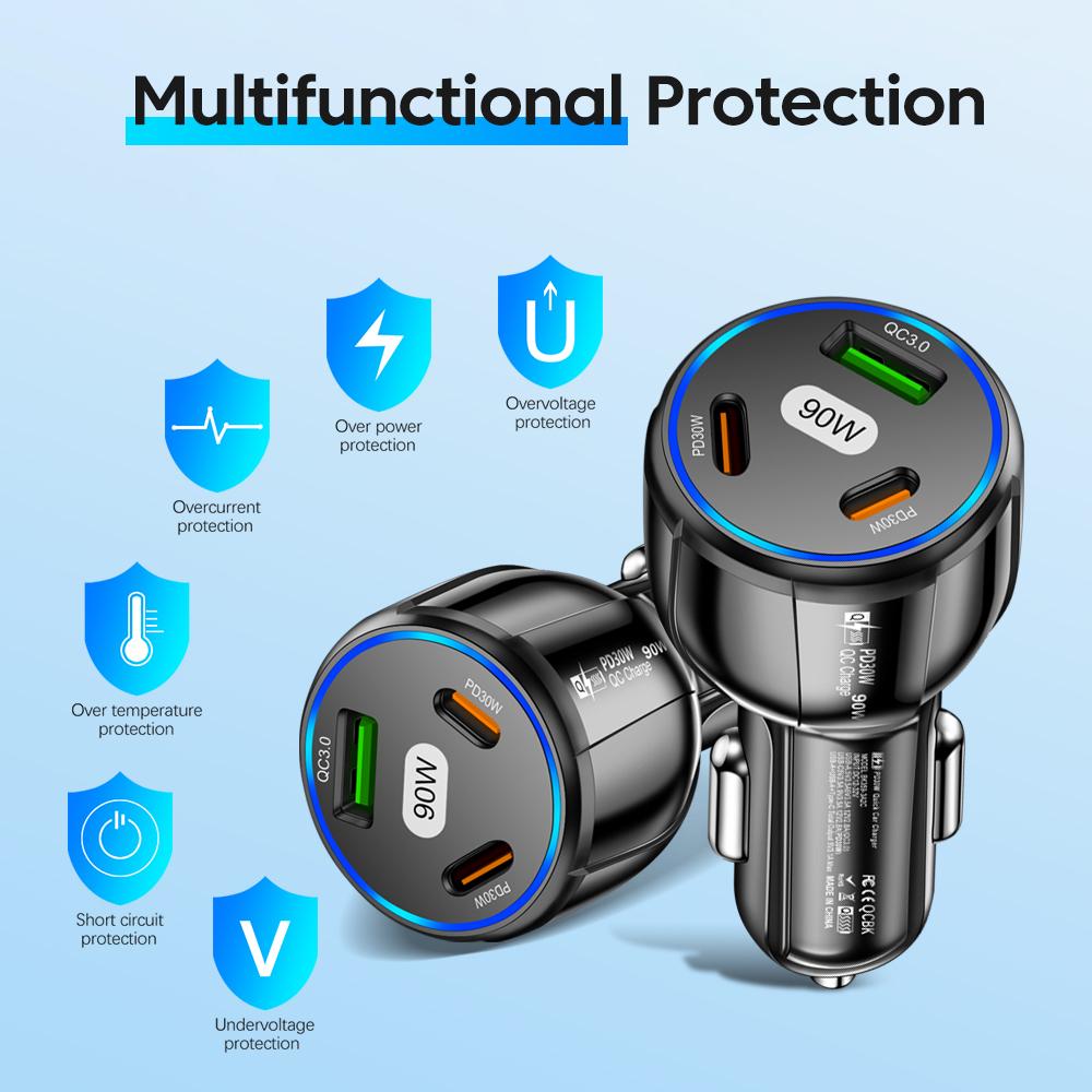 Olaf 5 Ports 75w Car Charger Fast Charging 3.0 Car Usb Charger Type C Charging Adapter For Iphone 14 13 12 Xiaomi Huawei Samsung