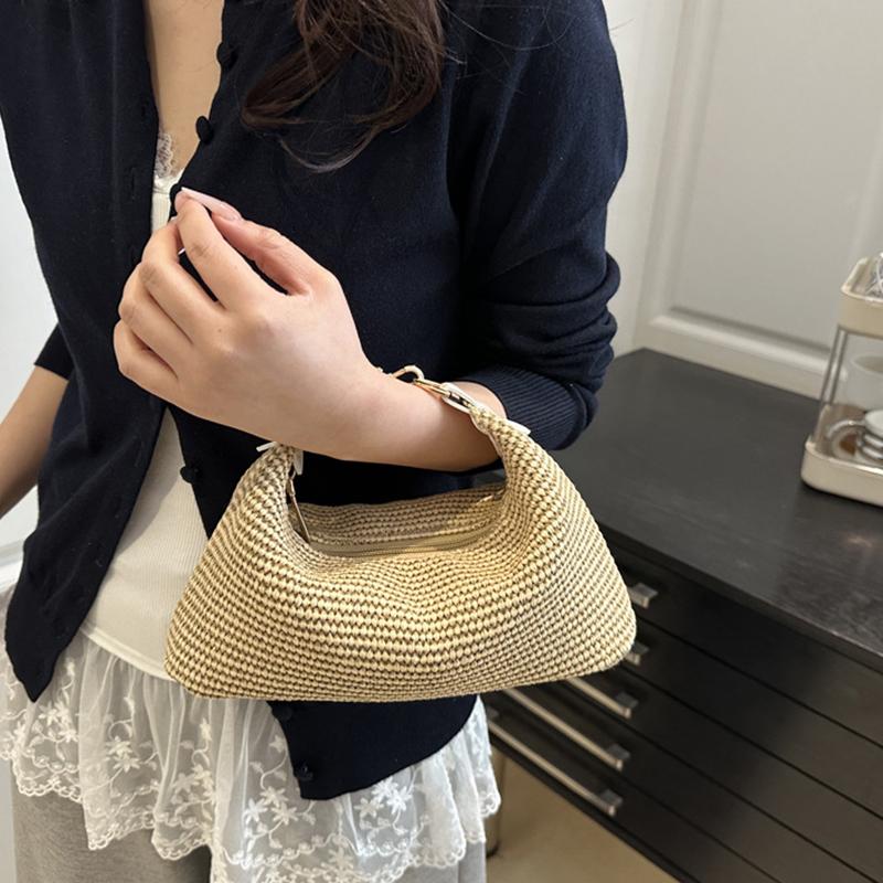 Raffia Straw Woven Clutch Purse Hobo Dumpling Women Handbag Summer Beach Grass Braided Solid Color Evening Bag KTB